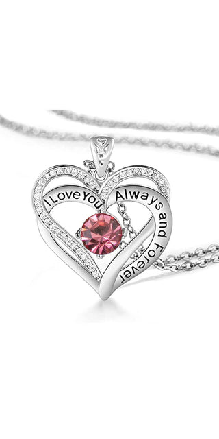 Sparkling heart-shaped crystal pendant necklace with romantic engraved message on K-AROLE jewelry.