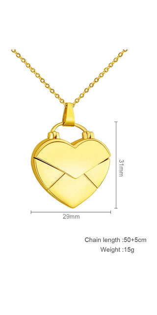 Elegant heart-shaped pendant necklace with golden chain, stylish jewelry accessory.