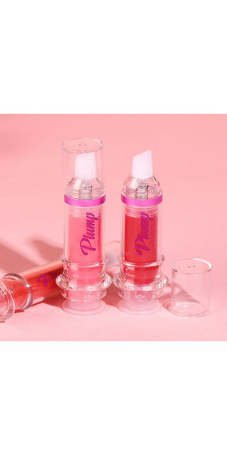 Vibrant pink liquid lipstick tubes, modern liquid lip gloss, trendy cosmetic makeup products on plain pink background.
