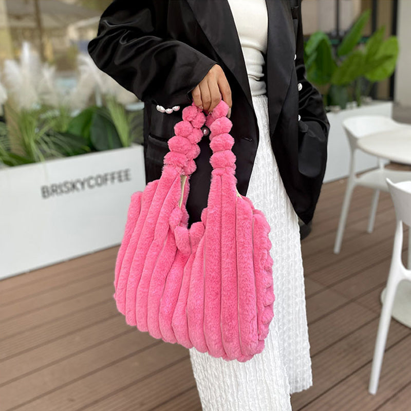 Striped Design Plush Bag Winter Fashion Shoulder Armpit Bags