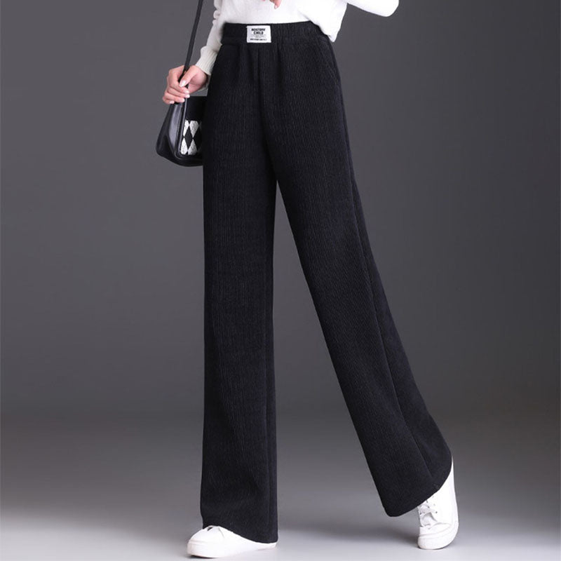 Winter Wide-leg Fleece Trousers For Women Warm Straight-leg