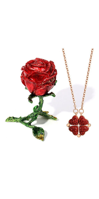 K-AROLE™Elegante Rose Gold Blumen kette mit roter Kristall rose