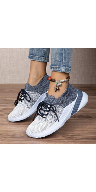 Breathable mesh sports shoes for women. Stylish, casual sneakers with lace-up closure for a secure fit. Neutral color scheme complements various outfits. Ideal for daily activities like walking or running.