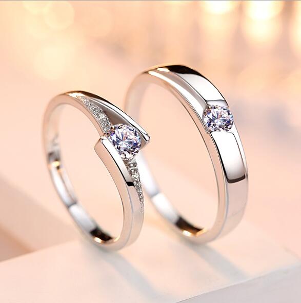 Bagues de Couple Réglables en Argent 925 — Zircons Assortis