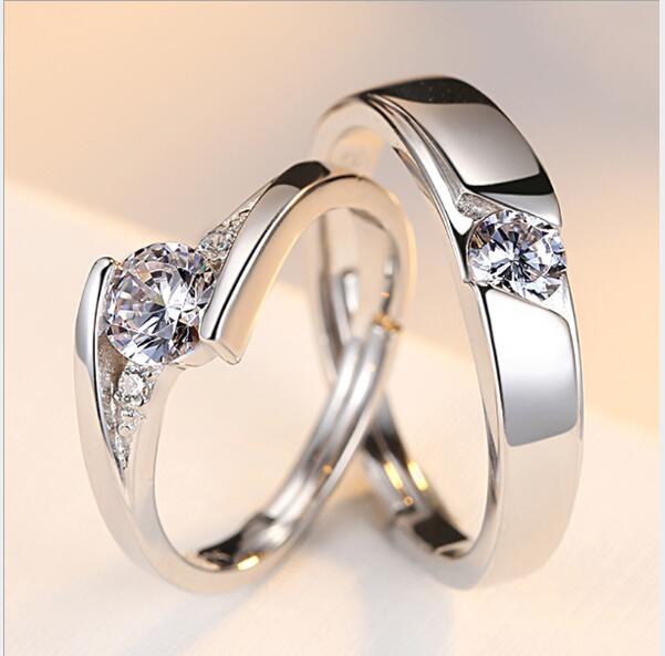 Bagues de Couple Réglables en Argent 925 — Zircons Assortis