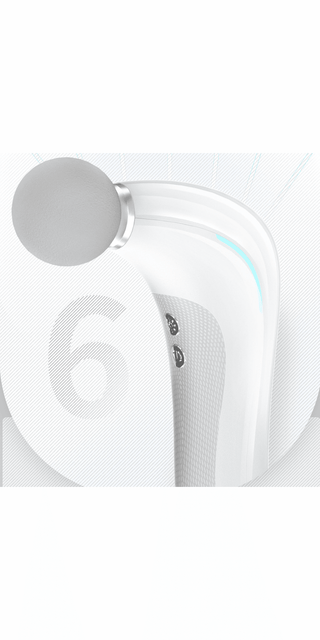 Deep tissue massage gun with ergonomic design and LED display showing massage intensity levels