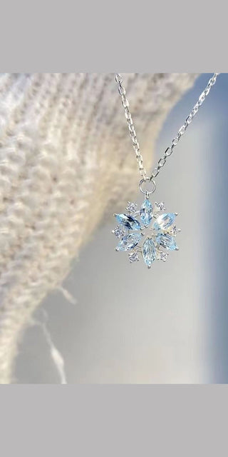 Bijuterii de modă Strasuri albastru cer fulg de nea pandantiv Colier complet cu diamante pentru femei