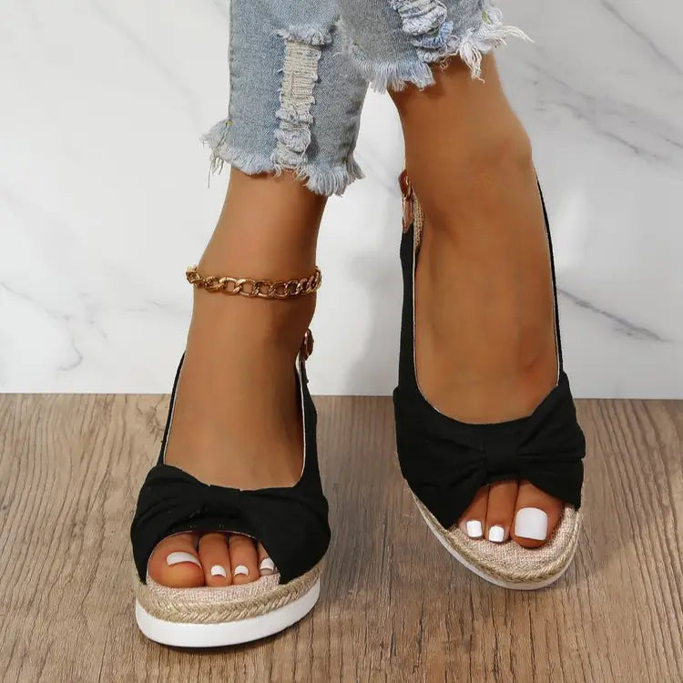 Bow Shoes Summer Peep Toe Platform Sandals Buckle Daily