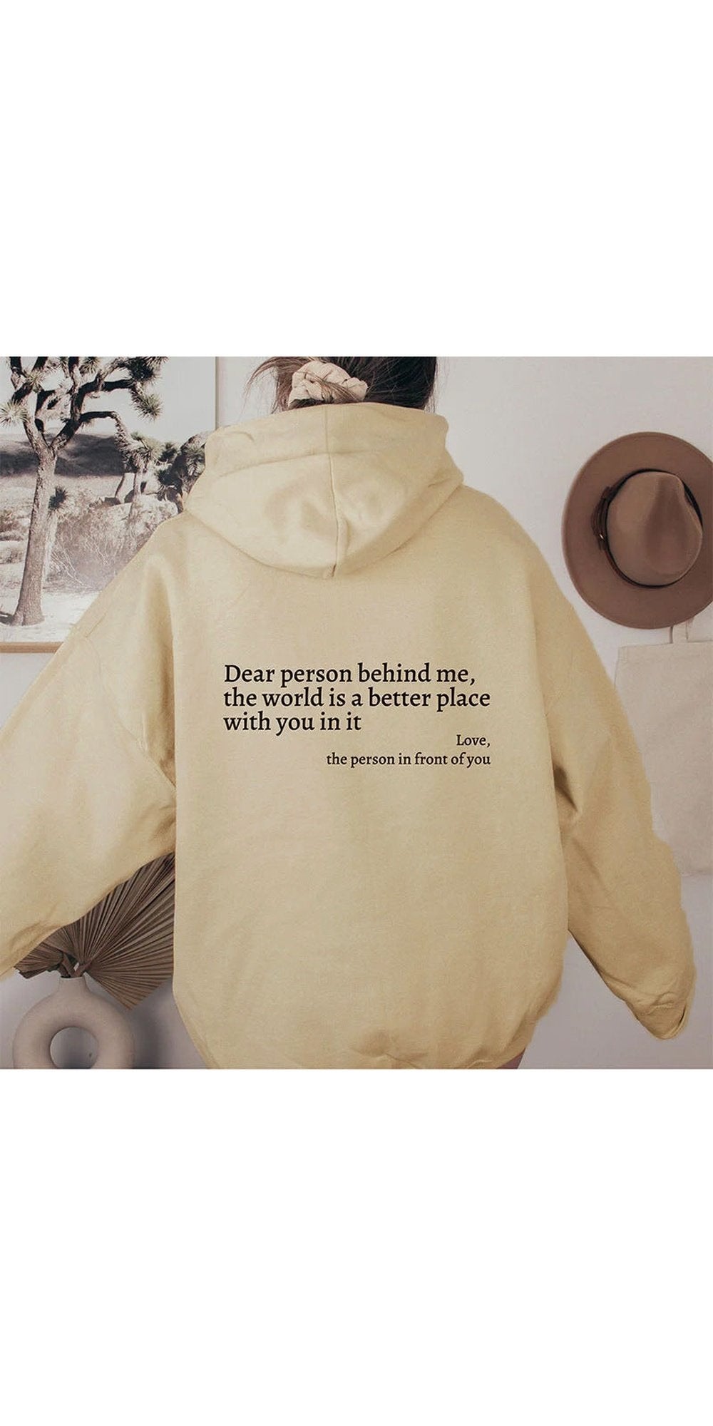 Dear Person Behind Me,the World Is A Better Place,with You In It,love,the Person In Front Of You,Women's Plush Letter Printed Kangaroo Pocket Drawstring Printed Hoodie Unisex Trendy Hoodies