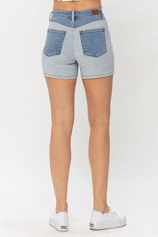 Trendsi stretch denim shorts in heather grey with zipper pockets, showcasing a casual yet stylish design.