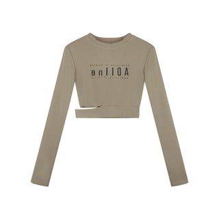 Tight, Pure And Thin, Hot Girl Letter Printed Cropped Long-sleeved T-shirt in Beige