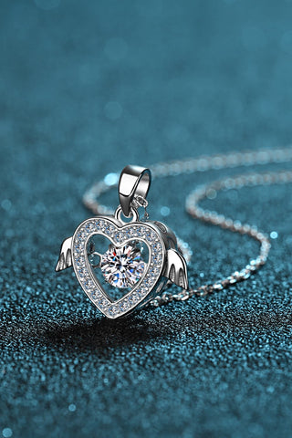 Elegant Moissanite Heart Pendant Necklace in 925 Sterling Silver - Exquisite sparkling crystal heart design showcased on a delicate chain.