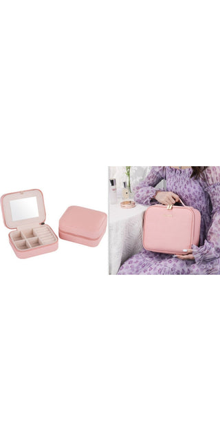 Smart LED makeup storage case with mirror and cosmetic bags
