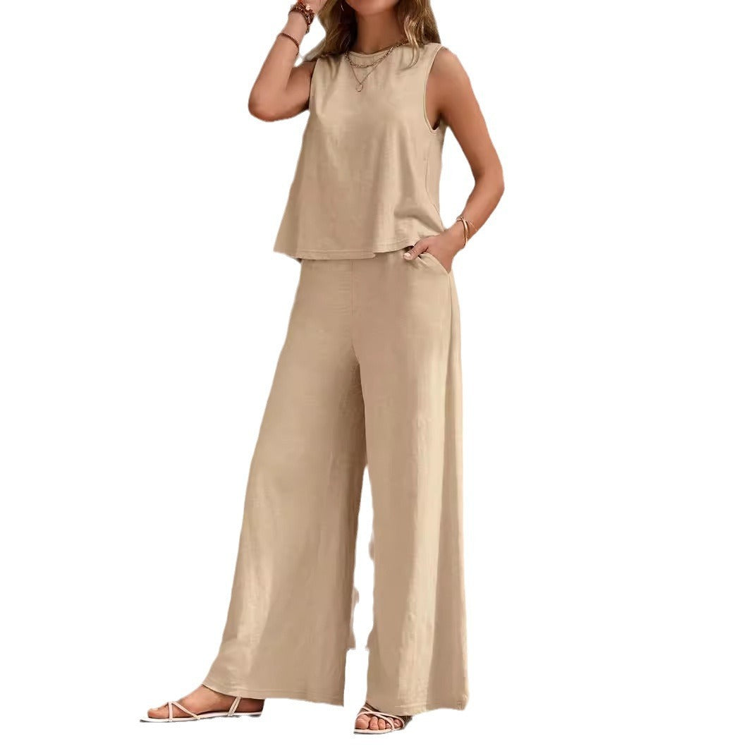 Solid Color Loose Pants Set – Casual & Elegant Two-Piece