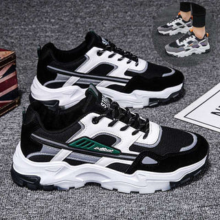 Black White Lace-up Sneakers Men Outdoor Breathable Casual Mesh Shoes Lightweight Running Sports Shoes