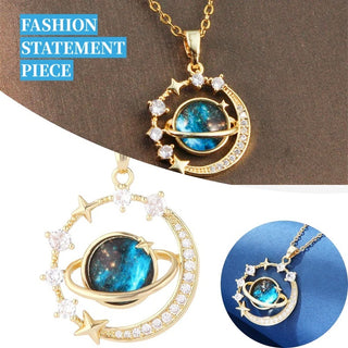 Stainless Steel Starry Sky Planet Astronaut Necklace For Women Light Luxurious Temperament Star Metal Chain Jewelry Gift