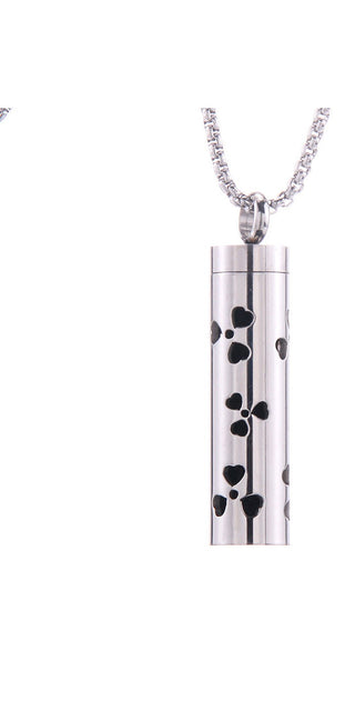Elegant Aromatherapy Necklace: Stainless Steel Cylindrical Pendant with Paw Print Design, Versatile Fashion Accessory