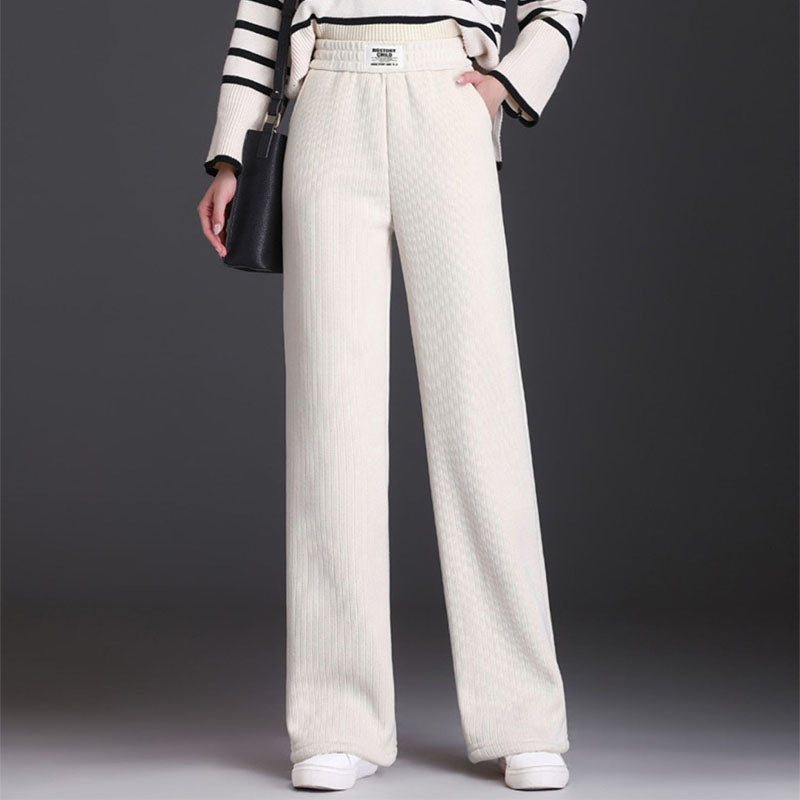 Winter Wide-leg Fleece Trousers For Women Warm Straight-leg