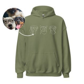 Cozy Hooded Sweatshirt with Cute Pet Graphic Print in Neutral Olive Green Tone
