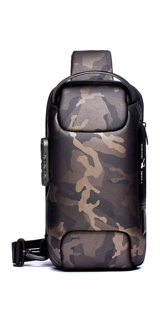 Stylish and practical camouflage-patterned travel chest bag with adjustable strap.