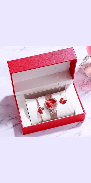 Elegant women's watches in red gift box with floral details - stylish Valentine's Day accessories from K-AROLE.