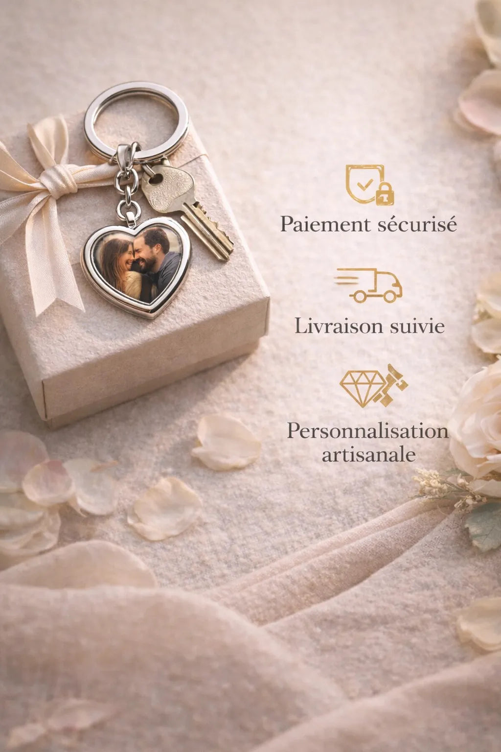 Toujours avec moi — Porte-clés cœur personnalisé