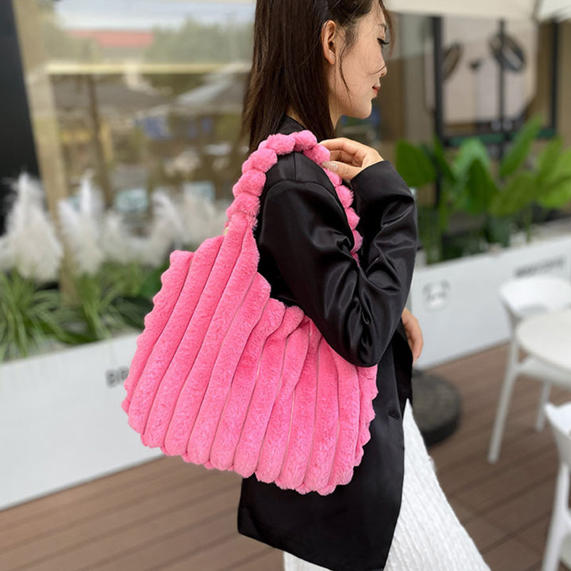 Striped Design Plush Bag Winter Fashion Shoulder Armpit Bags