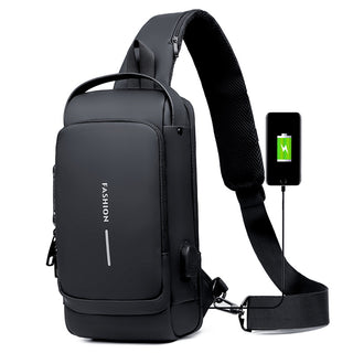 Sleek and Versatile Messenger Bag: Stylish Black PU Leather Sling Bag with USB Charging Port