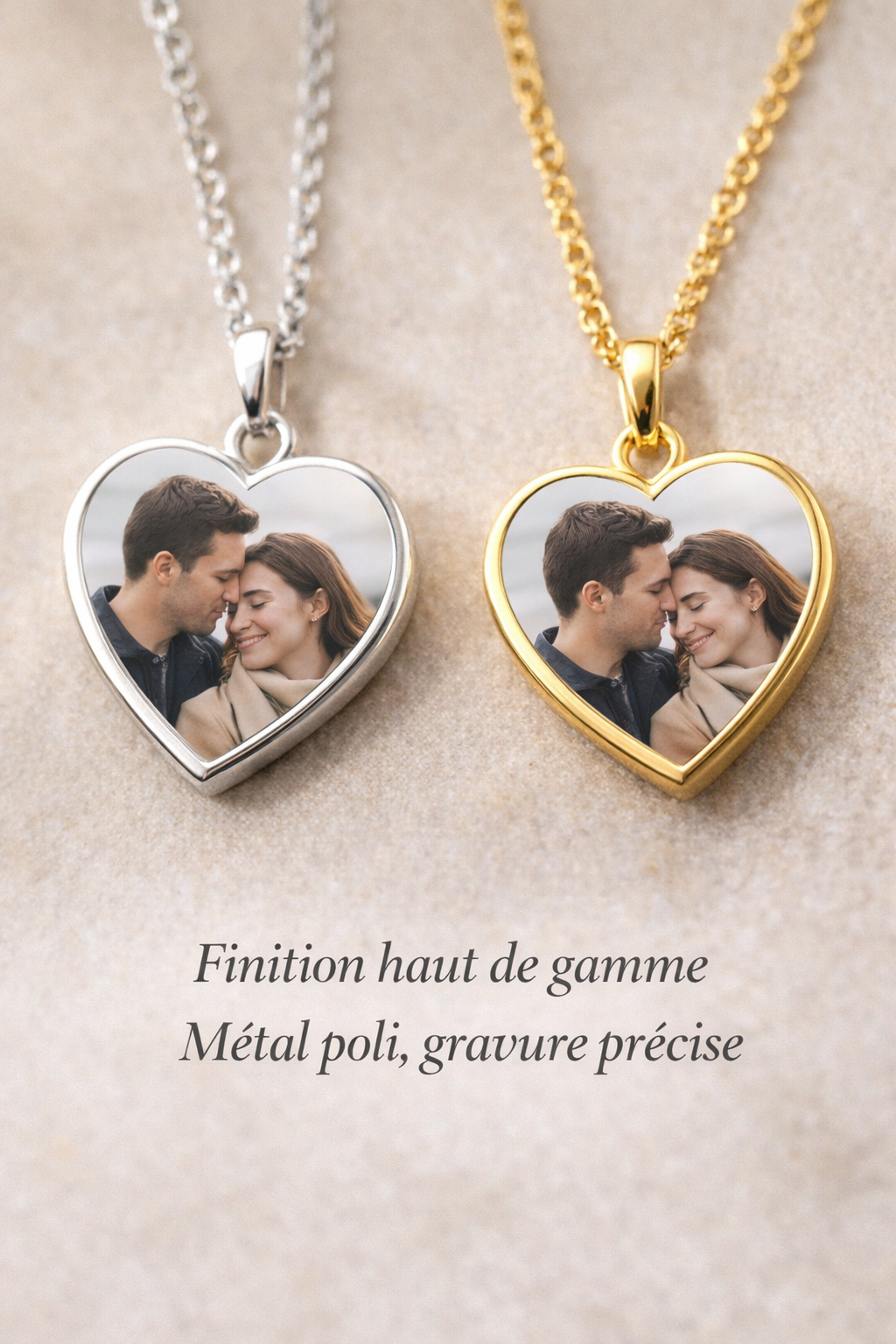 Collier Cœur Photo Personnalisé avec Gravure