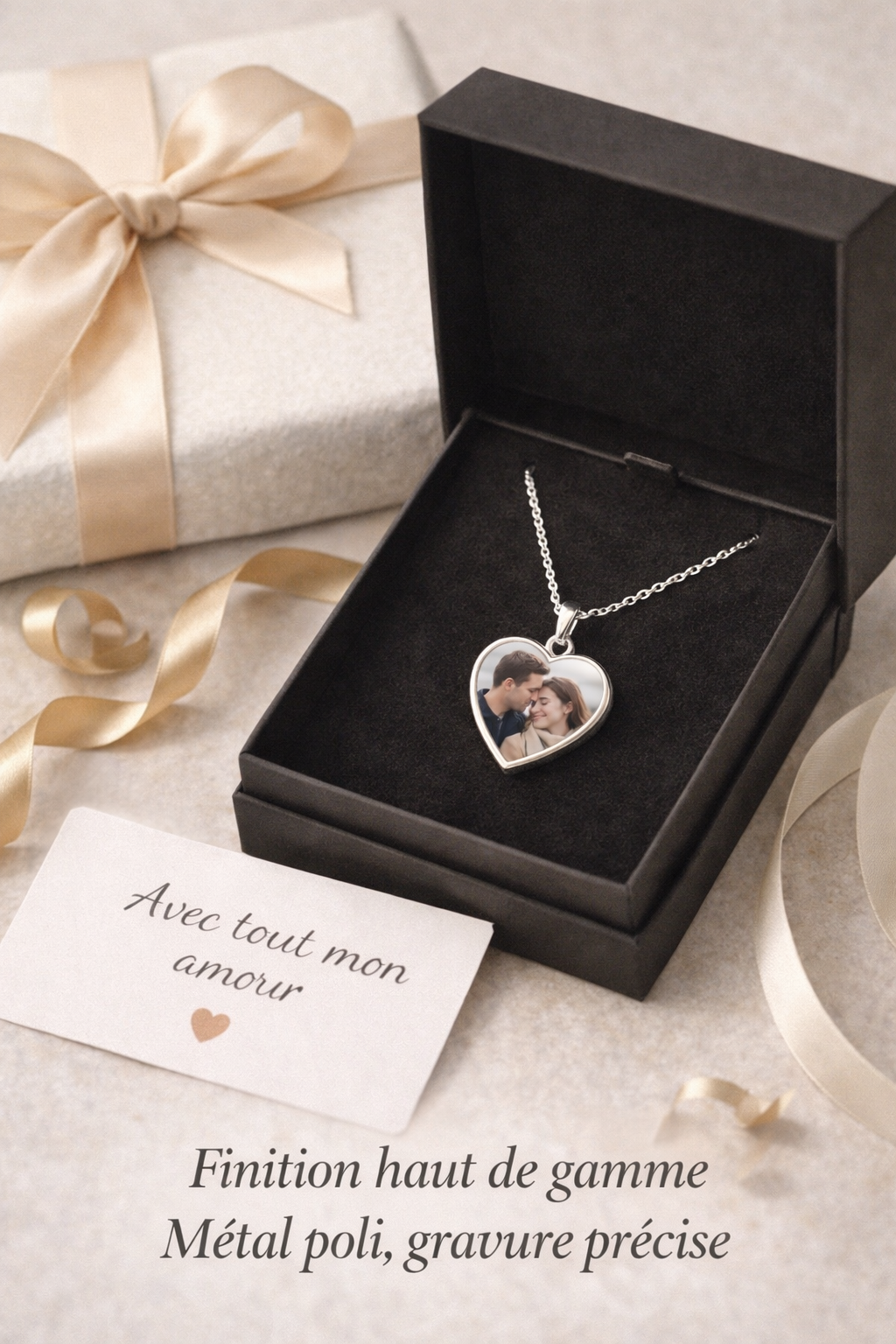 Toujours avec moi – Collier cœur photo personnalisé