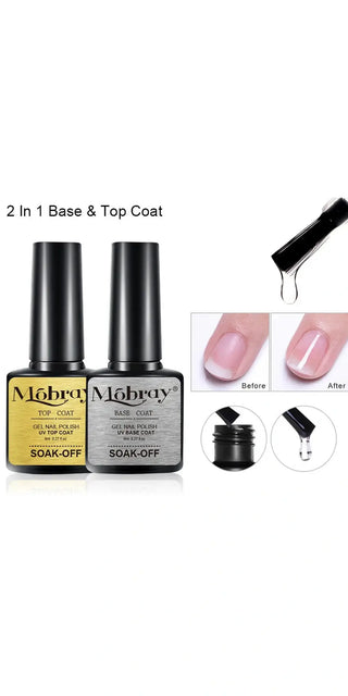 Dual-purpose nail gel kit from K-AROLE: 2-in-1 base and top coat, soak-off formula, nail art tools for flawless manicures.