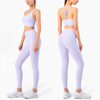 White fitness leggings and cropped sports bra from K-AROLE™️ brand, featuring a sleek, versatile design for active lifestyles.