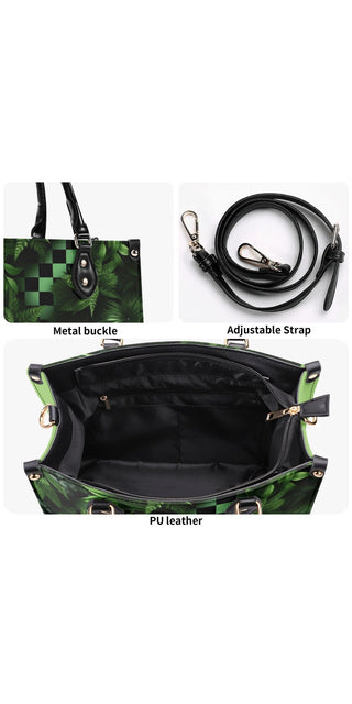 Artistic Elegance: Stylish PU leather handbag with eye-catching checkered pattern design, metal hardware, and adjustable strap for versatile wear.