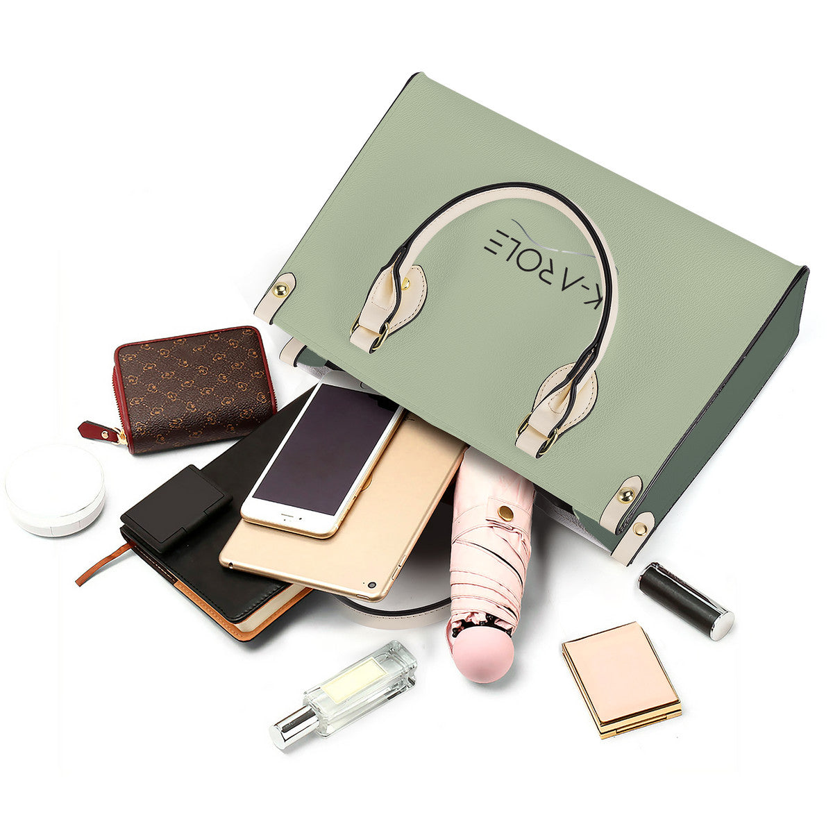 K-AROLE®️ Stylish PU Tote Bag for Women with Custom Print