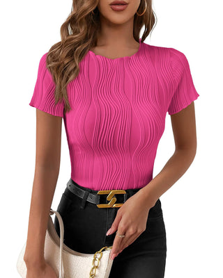 Vibrant pink pleated woman's top, sleek and stylish casual wear.