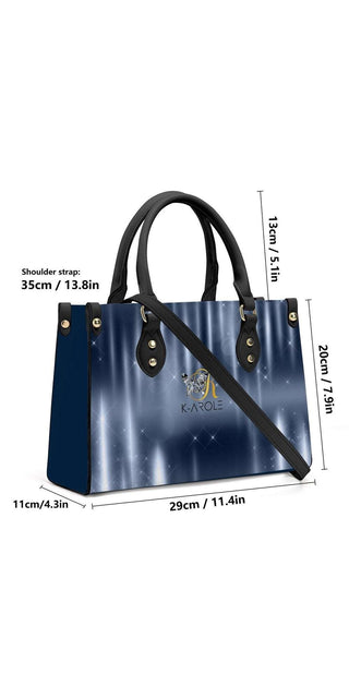 Elegant Blue Tote: Exquisite K-AROLE Handbag with Sparkling Accents