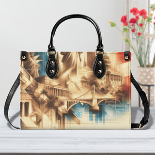 Stylish Liberty Skyline Tote - A versatile women's handbag featuring a scenic cityscape design, perfect for fashionable athleisure outfits.