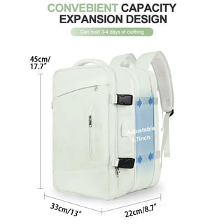 Expandable waterproof 40L travel backpack with USB by K-AROLE, featuring convenient capacity expansion design and adjustable straps for a comfortable carry.
