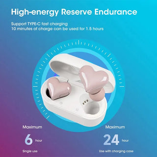 Heart-shaped wireless Bluetooth earphones with noise reduction and 24-hour battery life, a trendy and fashionable accessory from K-AROLE.