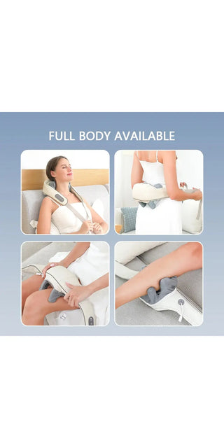 Comfortable neck cushion with full body massage capability displayed in product images.