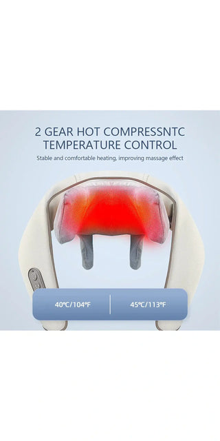Soft, supportive neck cushion with dual temperature controls for personalized comfort.