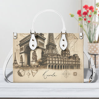 Elegant French-Inspired Tote Bag from K-AROLE™️ - featuring iconic Parisian landmarks and a stylish monochrome design, perfect for modern women's athleisure outfits.