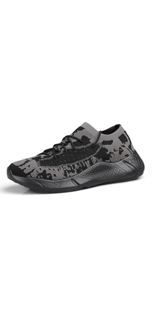 Comfortable black and gray camouflage print jogging sneakers from the Ai-Shang Bags Store.