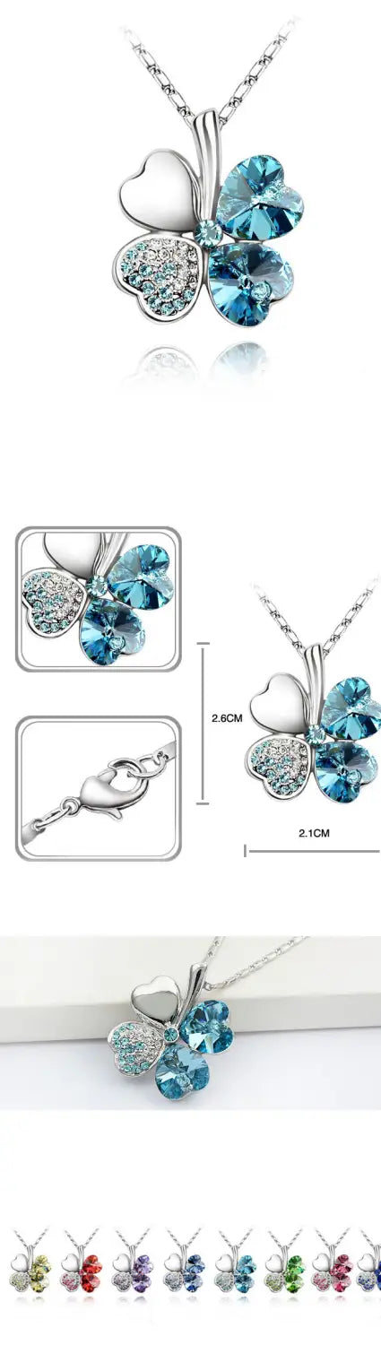 Four-leaf clover crystal necklace earrings