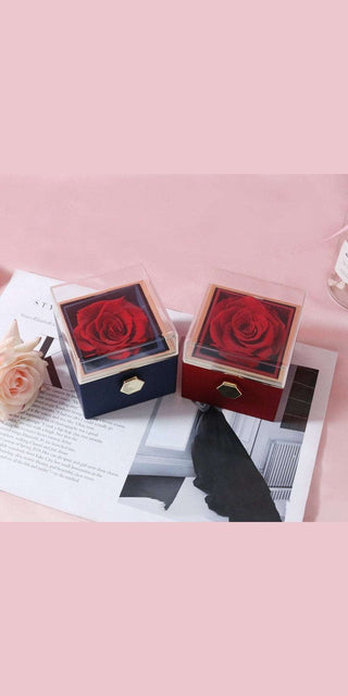 Beautiful Acrylic Proposal Boxes with Vibrant Red Roses on Romantic Documents