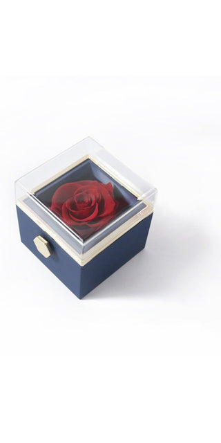 Elegant red rose in a navy blue jewel box - a thoughtful Valentine's Day proposal gift from K-AROLE.