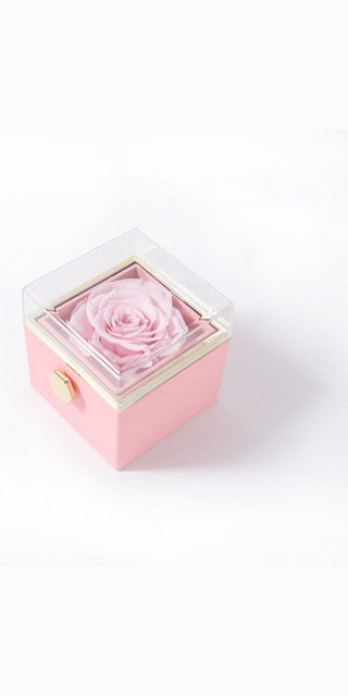 Elegant pink rose in acrylic display box, romantic proposal gift