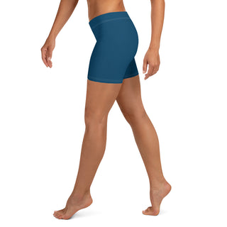Teal-colored athletic shorts featuring a slim, form-fitting design for women's activewear.