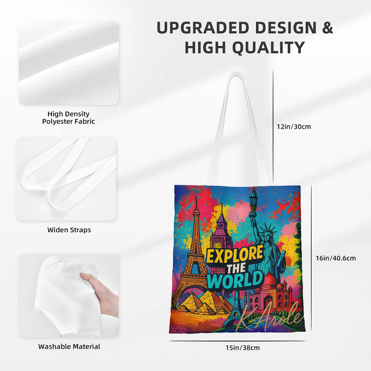 🌍 Artistic Tote Bag “Explore the World / Wander & Wonder” –