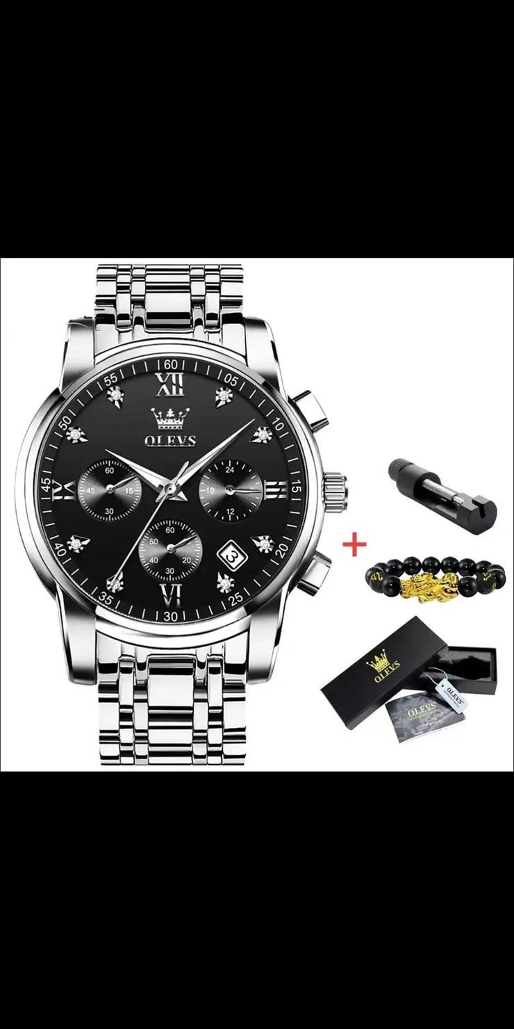 Automatic mechanical watch - silver black face / China